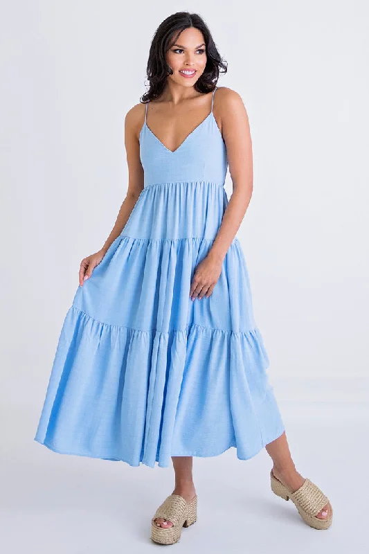 Solid Tier Tank Maxi Dress Elegant Maxi Dress with Pockets