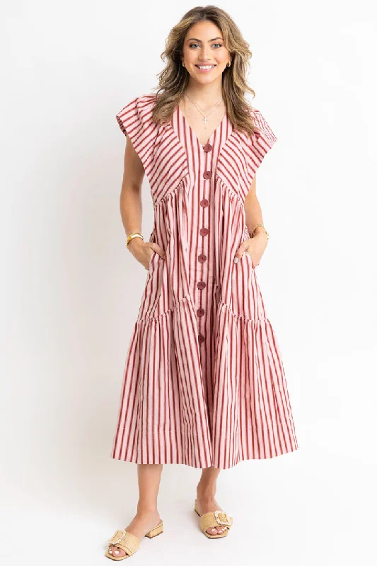 Stripe Vneck Button Maxi Dress Cozy Knit Maxi Dress