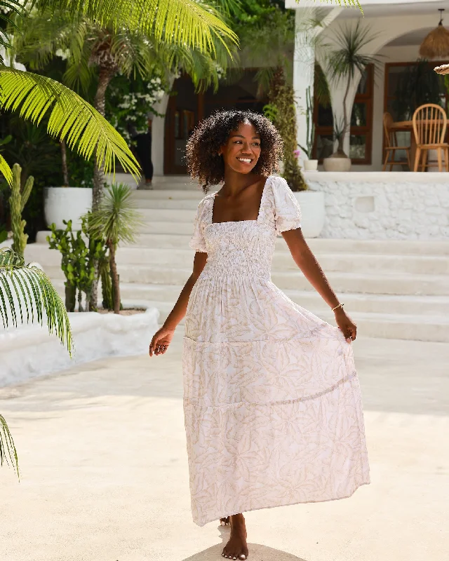The Grenada - Bamboo Smocked Maxi Dress Elegant Lace-Up Maxi Dress