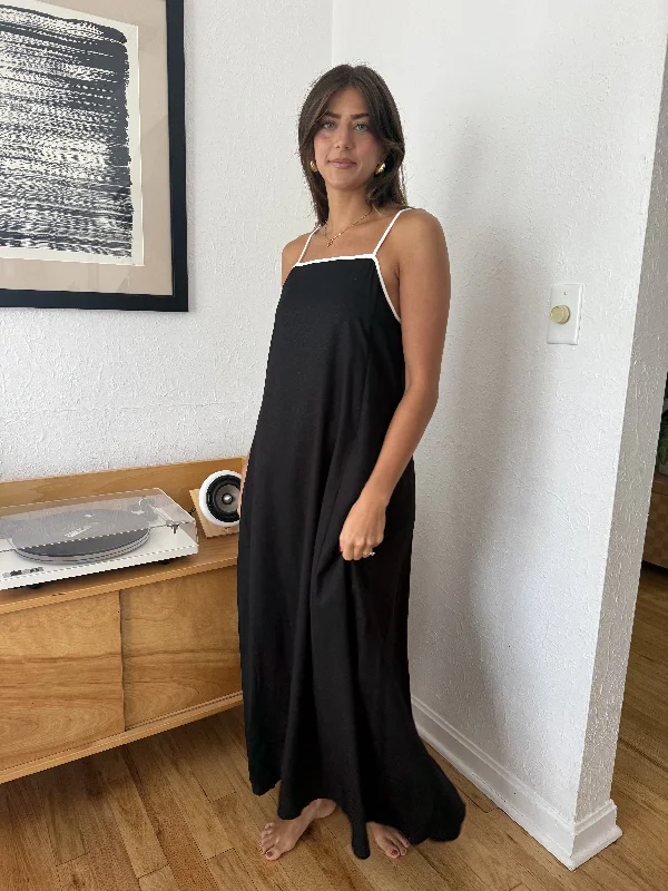 Things Between Giana Linen Sleeveless Maxi Dress (Black) Trendy Floral Print Maxi Dress Things Between Giana Linen Sleeveless Maxi Dress (Black) Trendy Floral Print Maxi Dress