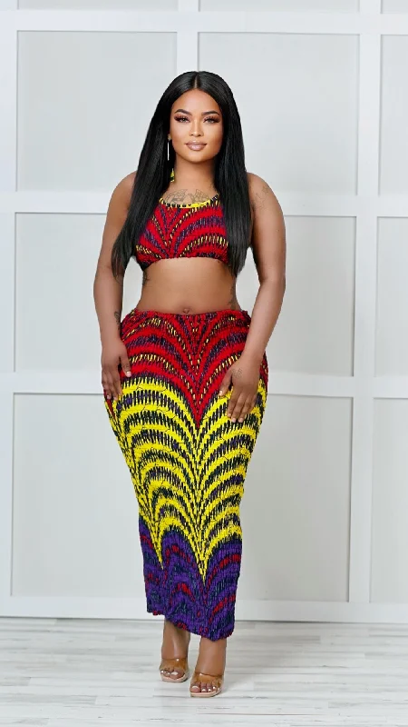 Tia Halter Cutout African Print Maxi Dress Classic A-Line Maxi Dress