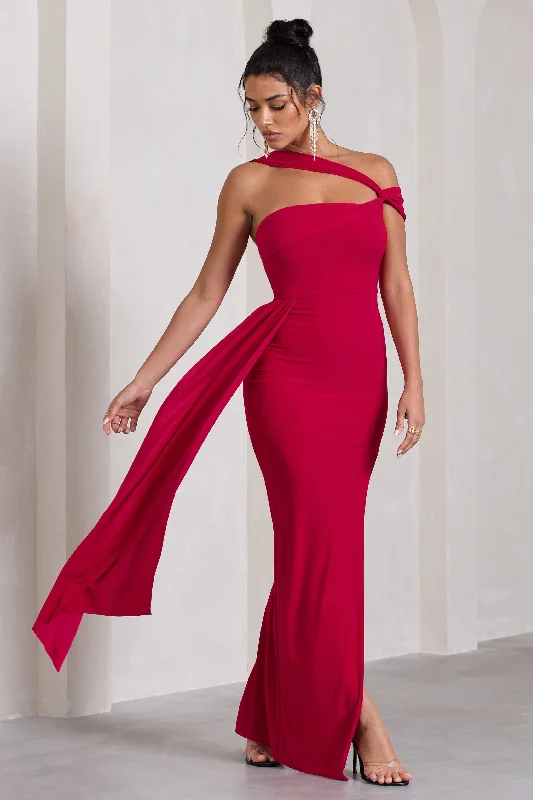 To The Max | Red Strappy Asymmetric Split Maxi Dress With Drape Casual Maxi Dress with Pockets To The Max | Red Strappy Asymmetric Split Maxi Dress With Drape Casual Maxi Dress with Pockets