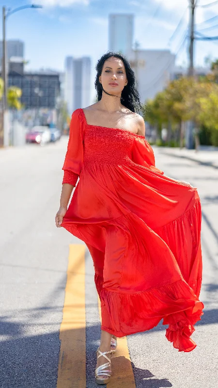 "Universe Awaits" Genesis Maxi Dress, Granada Red Comfortable Bohemian Maxi Dress