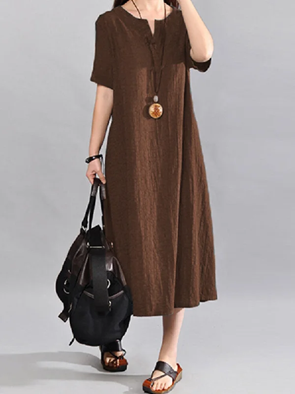 Vintage V Neck Short Sleeve Cotton Women Maxi Dress Elegant Floral Maxi Dress