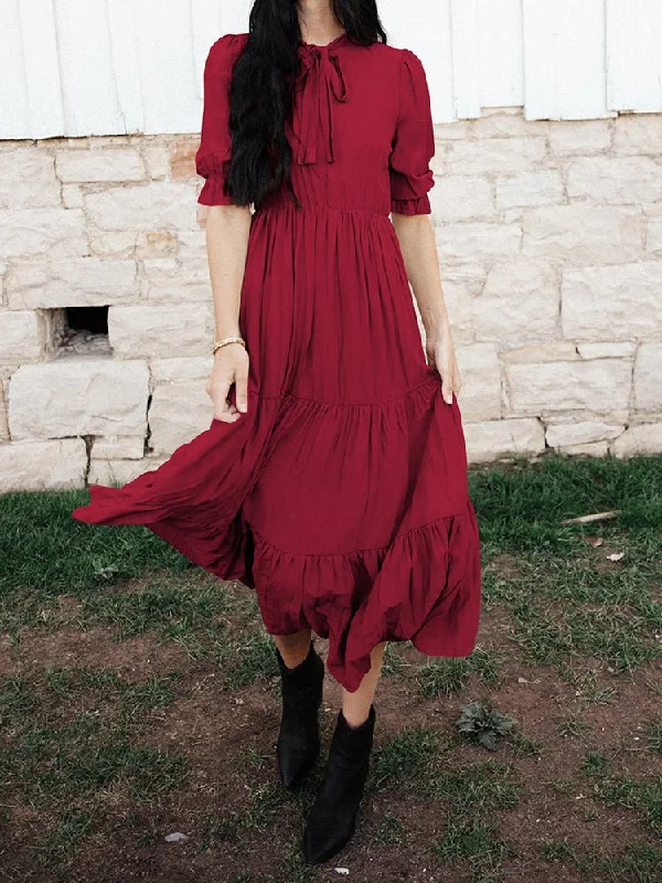 Women's Dresses Ruffle Pleated Loose Medium Sleeve Maxi Dress Trendy Short Sleeve Maxi Dress Women's Dresses Ruffle Pleated Loose Medium Sleeve Maxi Dress Trendy Short Sleeve Maxi Dress