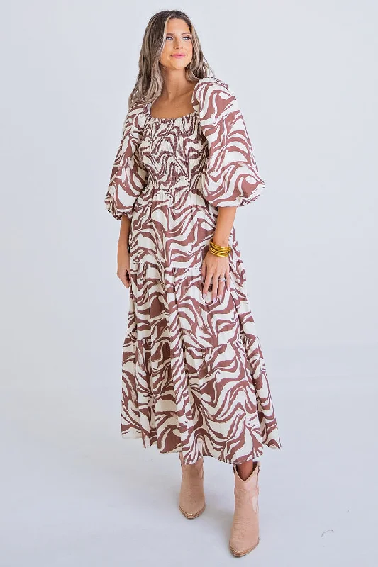Zebra Poplin Smock Maxi Dress Trendy Satin Maxi Dress