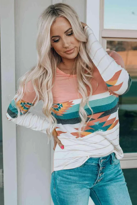 Geometric Long Sleeve T-Shirt in 3 Colors Solid Print Embellished