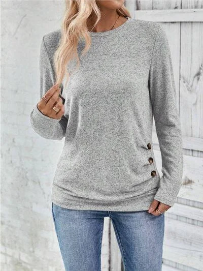 Buttoned Long Sleeve T-Shirt in 4 Colors Boxy Fit Fitted Loose