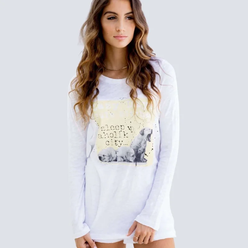 Sleepaholik Lazy Days Rule Long Sleeve Tee Made in USA Print Jacquard Patchwork