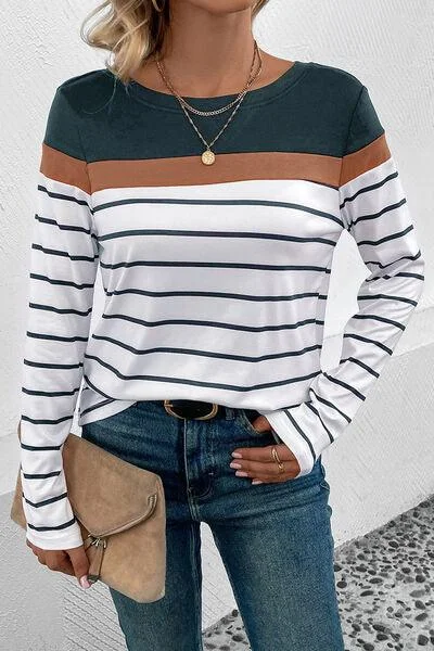 Striped Long Sleeve T-Shirt in 4 Colors Elasticated Padded Insulated