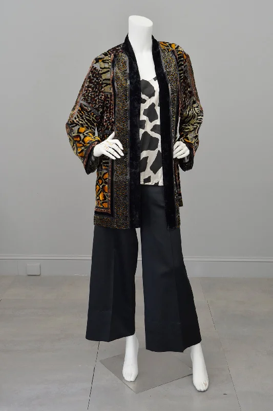 1990s Carole Little Animal Print Burnout Velvet Duster Jacket Wool Jacket Cashmere Jacket Tweed Jacket 1990s Carole Little Animal Print Burnout Velvet Duster Jacket Wool Jacket Cashmere Jacket Tweed Jacket