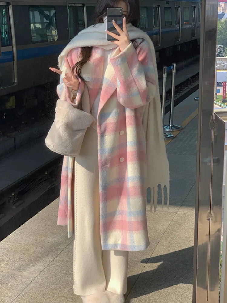 Getadme-Winter Rainbow Woollen Coats Women Casual Warm Loose Plaid Long Coats Female Korean Fashion Office Lady Trench Jackets Y2k Tailored Jacket Straight Jacket A-Line Jacket Getadme-Winter Rainbow Woollen Coats Women Casual Warm Loose Plaid Long Coats Female Korean Fashion Office Lady Trench Jackets Y2k Tailored Jacket Straight Jacket A-Line Jacket