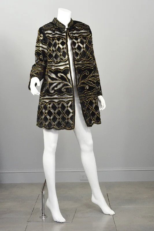 70s Deco Cut Velvet Gold Lame Evening Jacket Duster Swing Coat Herringbone Jacket Checkered Jacket Solid Jacket 70s Deco Cut Velvet Gold Lame Evening Jacket Duster Swing Coat Herringbone Jacket Checkered Jacket Solid Jacket
