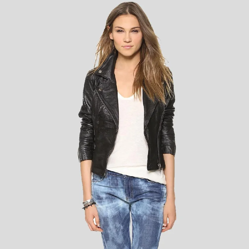 Azaria Black Motorcycle Leather Jacket Anorak Shell Jacket Lightweight Jacket