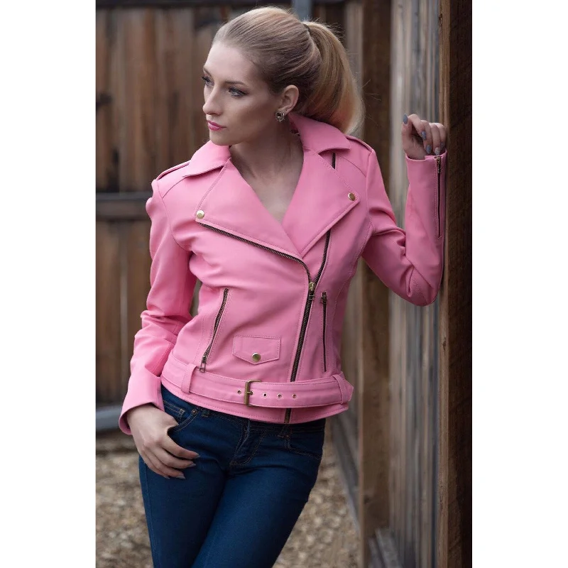 Becca Womens Pink Leather Jacket Mesh Jacket Canvas Jacket Denim Jacket