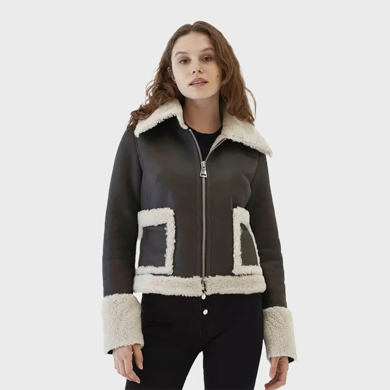 Black Borg Trim Cropped Leather Shearling Fur Collar Jacket Trench Coat Raincoat Waterproof Jacket Black Borg Trim Cropped Leather Shearling Fur Collar Jacket Trench Coat Raincoat Waterproof Jacket