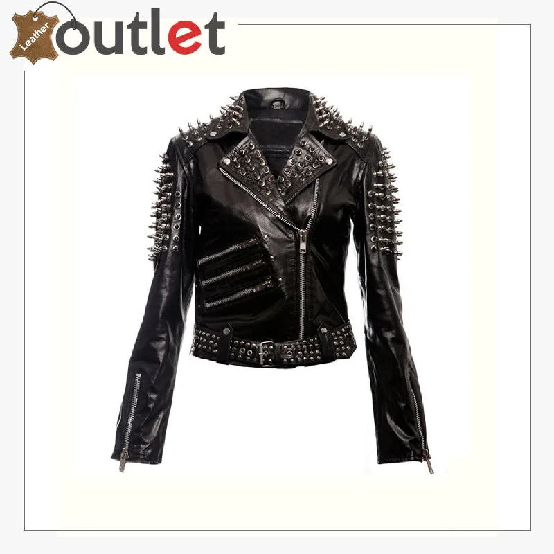 Black Spikes Studded Punk Leather Jacket Elasticated Jacket Padded Jacket Insulated Jacket Black Spikes Studded Punk Leather Jacket Elasticated Jacket Padded Jacket Insulated Jacket