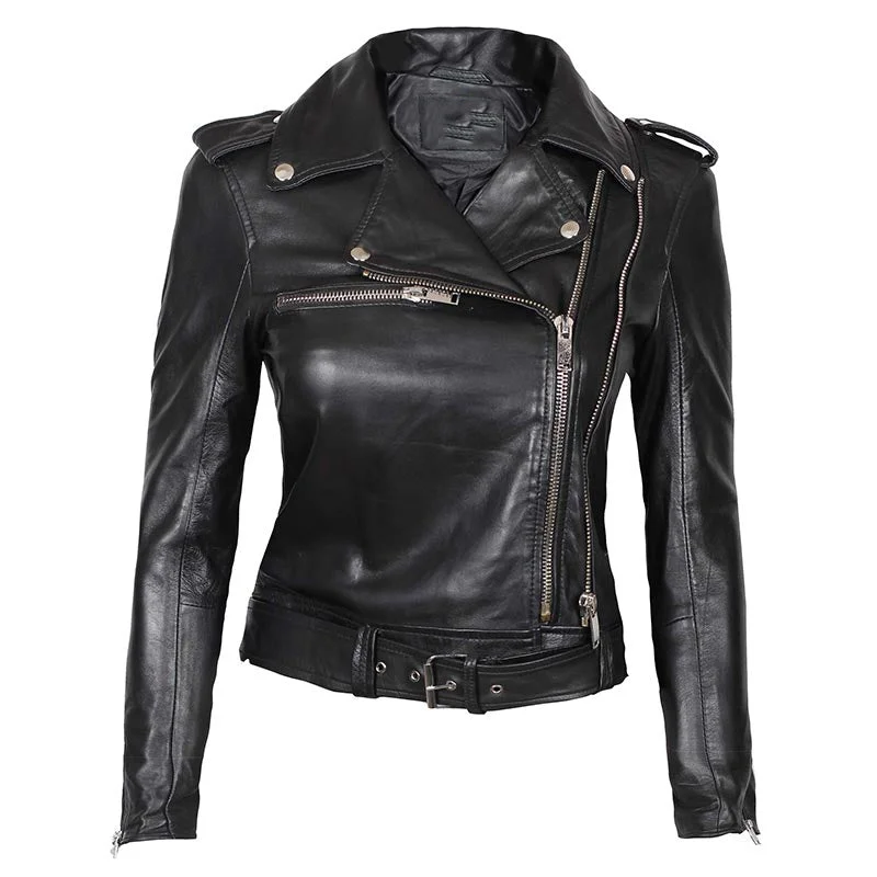 California Women Black Slim Fit Leather Jacket Jacket Blazer Coat
