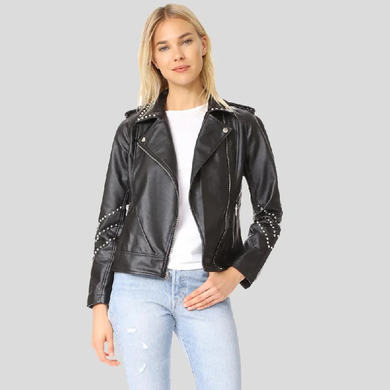 Dani Black Studded Leather Jacket Fitted Jacket Loose Jacket Oversized Jacket