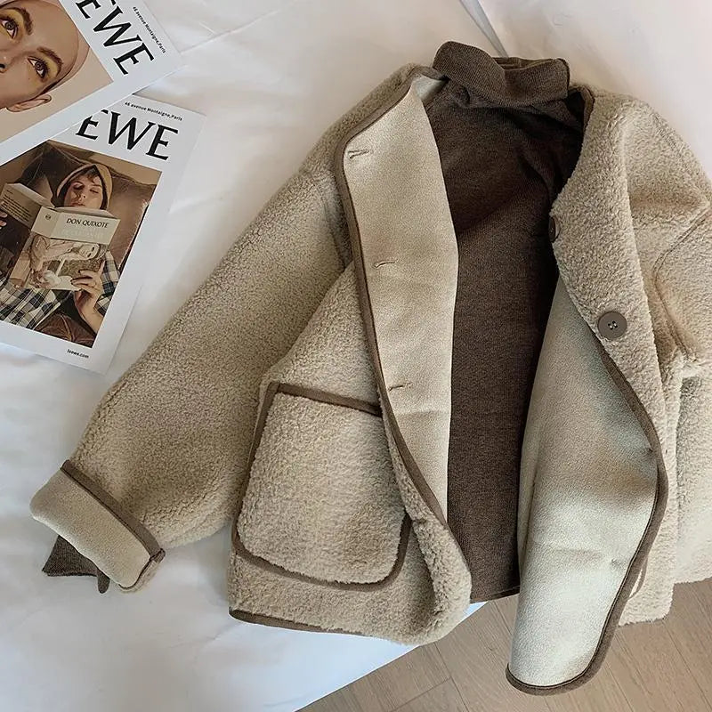 Getadme-Teddy Jacket Women Vintage Button Cropped Jackets Thick Coats Oversized Preppy Korean Style All-match Chic Warm Fashion Hooded Jacket Caped Jacket Shawl Collar Jacket Getadme-Teddy Jacket Women Vintage Button Cropped Jackets Thick Coats Oversized Preppy Korean Style All-match Chic Warm Fashion Hooded Jacket Caped Jacket Shawl Collar Jacket