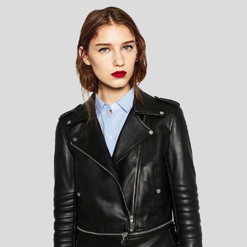 Elise Black Biker Leather Jacket Faux Fur Jacket Real Fur Jacket Shearling Jacket