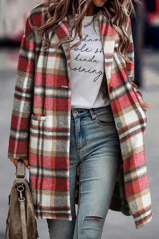 Fiery Red Plaid Button Up Lapel Jacket Embroidered Jacket Appliqued Jacket Beaded Jacket Fiery Red Plaid Button Up Lapel Jacket Embroidered Jacket Appliqued Jacket Beaded Jacket