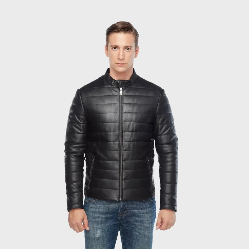 Genuine Black Leather Men’s Puffer Jacket Notch Collar Jacket Peter Pan Collar Jacket Cowl Neck Jacket Genuine Black Leather Men’s Puffer Jacket Notch Collar Jacket Peter Pan Collar Jacket Cowl Neck Jacket