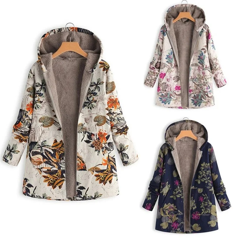 Getadme New Women Winter Warm Floral Hooded Jacket Flower Print Hoody Vintage Oversized Coats Winter Padded Jacket Women Parkas Front Pockets Side Pockets Patch Pockets Getadme New Women Winter Warm Floral Hooded Jacket Flower Print Hoody Vintage Oversized Coats Winter Padded Jacket Women Parkas Front Pockets Side Pockets Patch Pockets