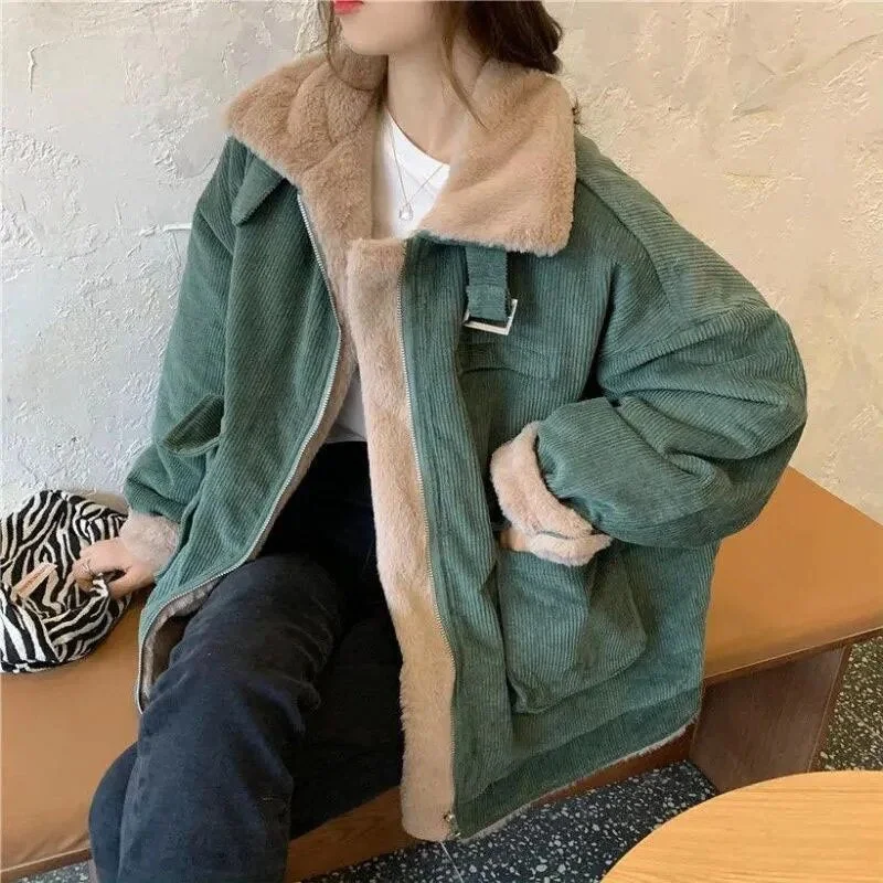 Getadme Biyaby New Autumn Winter Warm Corduroy Jacket Women Casual Loose Thicken Plush Coat Woman Korean Pocket Zipper Lamb Wool Parkas Insulated Jacket Fitted Jacket Loose Jacket Getadme Biyaby New Autumn Winter Warm Corduroy Jacket Women Casual Loose Thicken Plush Coat Woman Korean Pocket Zipper Lamb Wool Parkas Insulated Jacket Fitted Jacket Loose Jacket