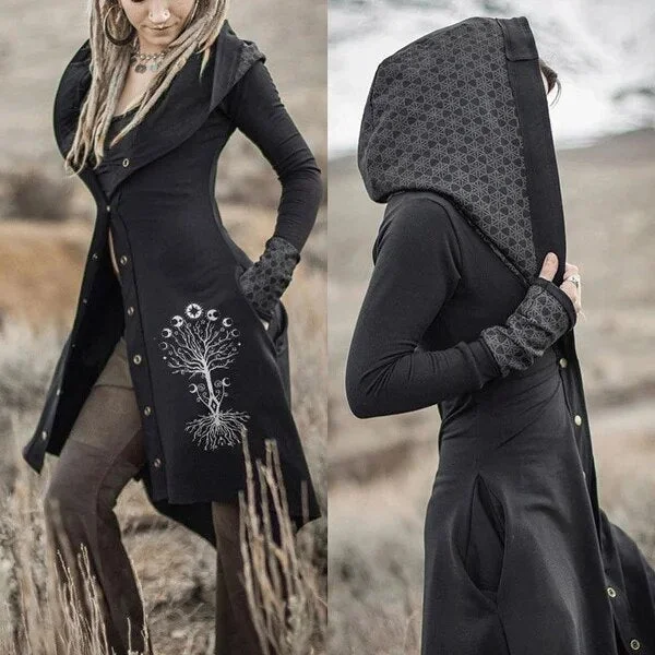 Getadme Womens Long Jacket Fashion Women Long Sleeve Hooded Black Printed Trench Coat Belted Jacket Elasticated Jacket Padded Jacket Getadme Womens Long Jacket Fashion Women Long Sleeve Hooded Black Printed Trench Coat Belted Jacket Elasticated Jacket Padded Jacket