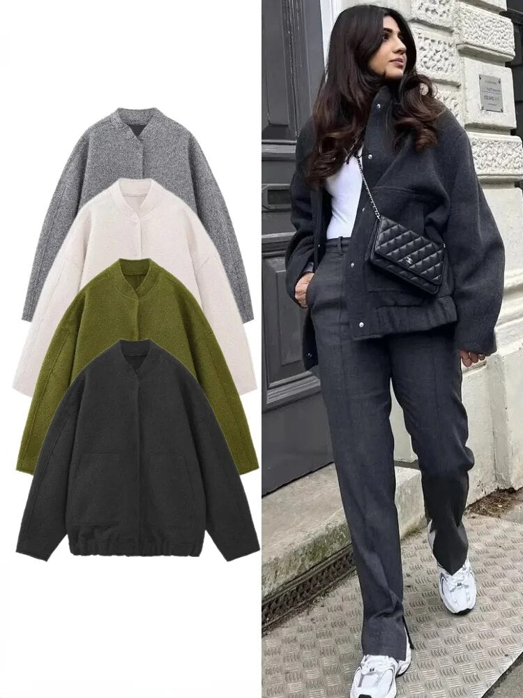 Getadme Women's New Pocket Decorative Hidden Button Loose Versatile Oversized Bomber Jacket Round Neck Long Sleeve Casual Top Coats Quilted Jacket Puffer Jacket Insulated Jacket Getadme Women's New Pocket Decorative Hidden Button Loose Versatile Oversized Bomber Jacket Round Neck Long Sleeve Casual Top Coats Quilted Jacket Puffer Jacket Insulated Jacket