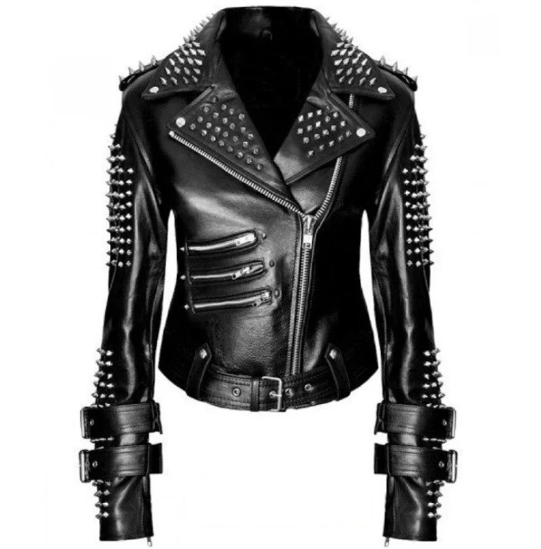 Handmade Women Black Punk Silver Spiked Studded Leather Biker Jacket Denim Jacket Leather Jacket Suede Jacket Handmade Women Black Punk Silver Spiked Studded Leather Biker Jacket Denim Jacket Leather Jacket Suede Jacket
