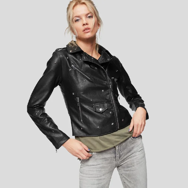 Isla Black Studded Leather Jacket Rayon Jacket Velvet Jacket Corduroy Jacket