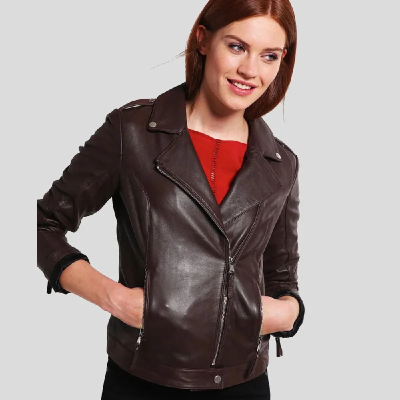 Luna Brown Biker Leather Jacket Oversized Jacket Tailored Jacket Straight Jacket