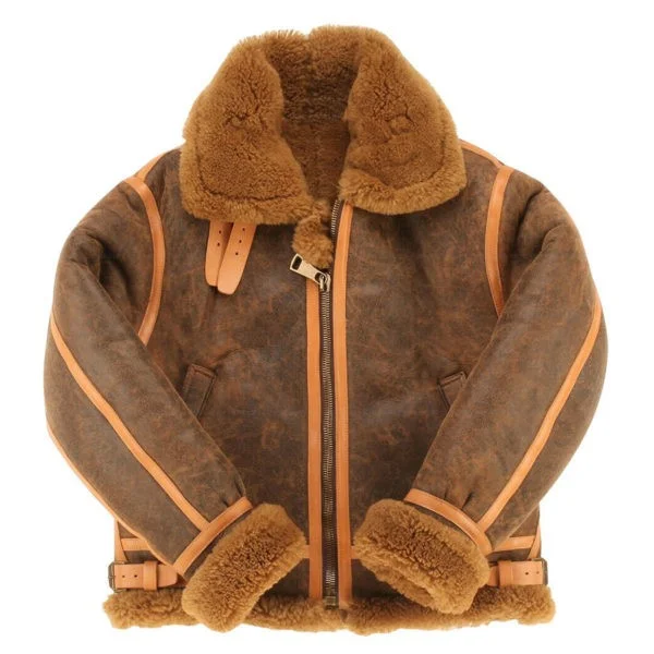 Men's Brown Sheepskin Leather Fur Jacket Toggled Jacket Drawstring Jacket Belted Jacket Men's Brown Sheepskin Leather Fur Jacket Toggled Jacket Drawstring Jacket Belted Jacket
