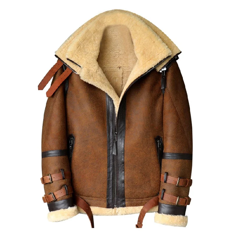 Men's Dark Brown B-3 Sheepskin Leather Flight Jacket Fleece Jacket Down Jacket Feather Jacket Men's Dark Brown B-3 Sheepskin Leather Flight Jacket Fleece Jacket Down Jacket Feather Jacket
