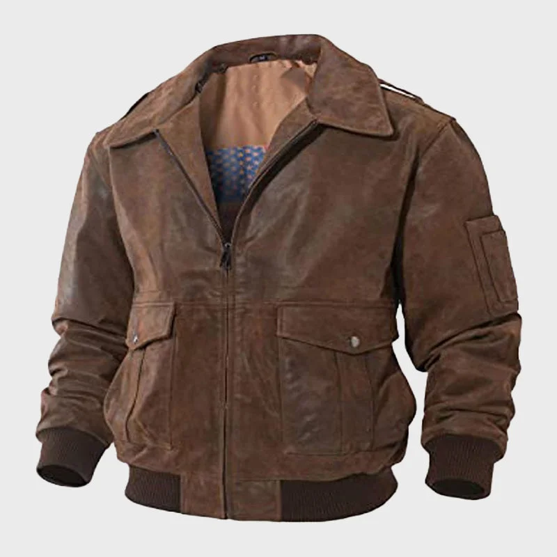 Men's Edward A-2 Brown Bomber Jacket Lace Jacket Ribbed Jacket Sequined Jacket