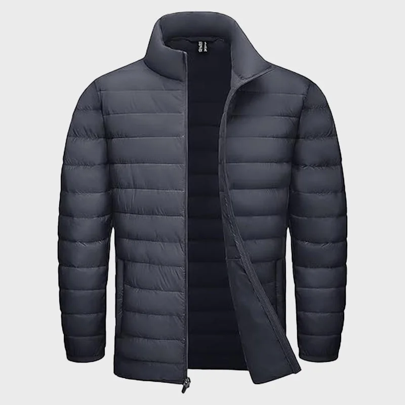 Men's Insulated Black Puffer Jacket Stand-Up Collar Roll-Neck Collar Turtle Neck