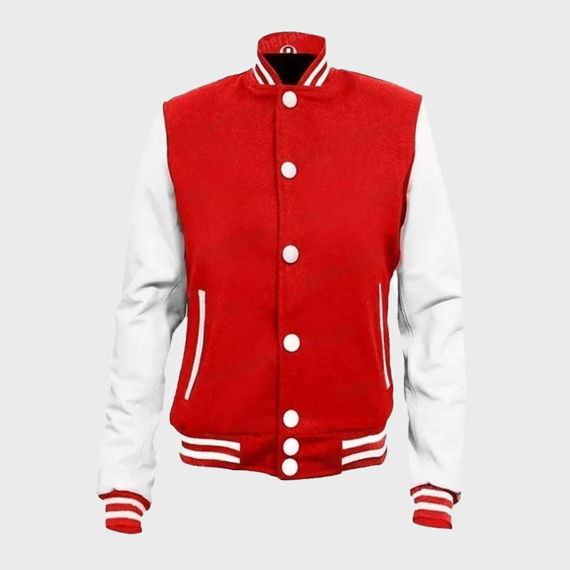 Men's Red And White Varsity Jacket Rayon Jacket Velvet Jacket Corduroy Jacket