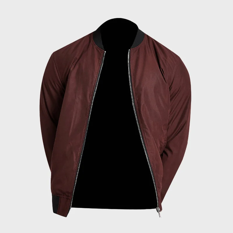 Men's Red Polyester Bomber Jacket Zippered Jacket Buttoned Jacket Snapped Jacket