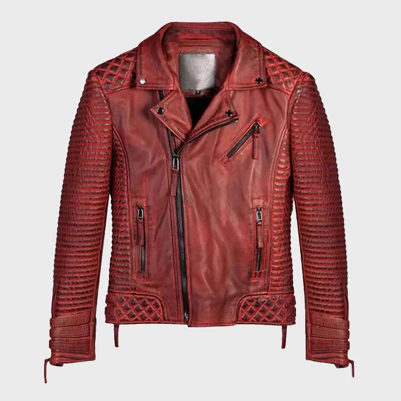 Men's Red Waxed Motorcycle Leather Jacket Chenille Fabric Brocade Fabric Lace Fabric Men's Red Waxed Motorcycle Leather Jacket Chenille Fabric Brocade Fabric Lace Fabric