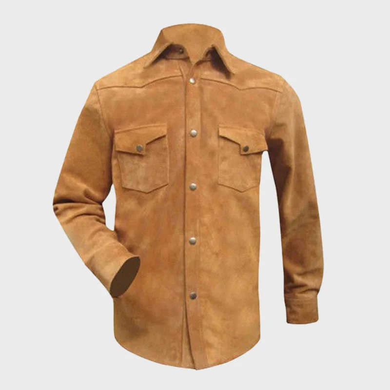 Men's Brown Suede Leather Shirt Jacket Zippered Jacket Buttoned Jacket Snapped Jacket Men's Brown Suede Leather Shirt Jacket Zippered Jacket Buttoned Jacket Snapped Jacket