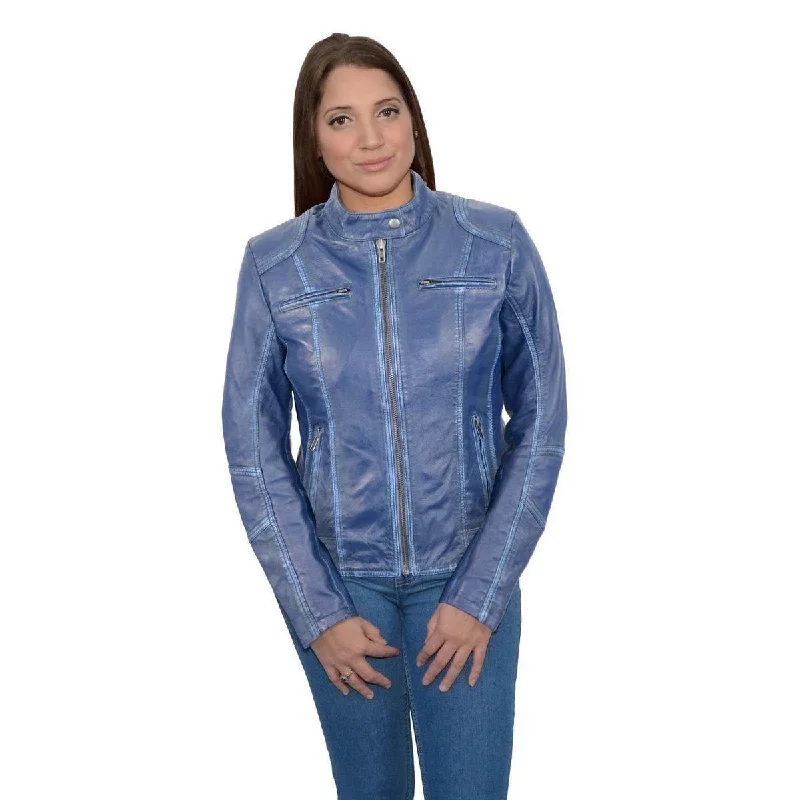 Milwaukee Leather SFL2830 Women's Royal Blue Scuba Style Sheepskin Fashion Leather Jacket Snapped Jacket Toggled Jacket Drawstring Jacket Milwaukee Leather SFL2830 Women's Royal Blue Scuba Style Sheepskin Fashion Leather Jacket Snapped Jacket Toggled Jacket Drawstring Jacket