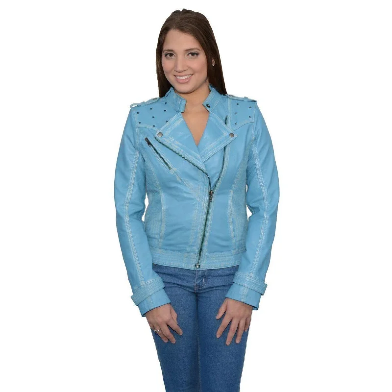 Milwaukee Leather Women's Maiden Aqua Premium Sheepskin Motorcycle Fashion Leather Jacket with Studs SFL2840 Trench Coat Raincoat Waterproof Jacket Milwaukee Leather Women's Maiden Aqua Premium Sheepskin Motorcycle Fashion Leather Jacket with Studs SFL2840 Trench Coat Raincoat Waterproof Jacket