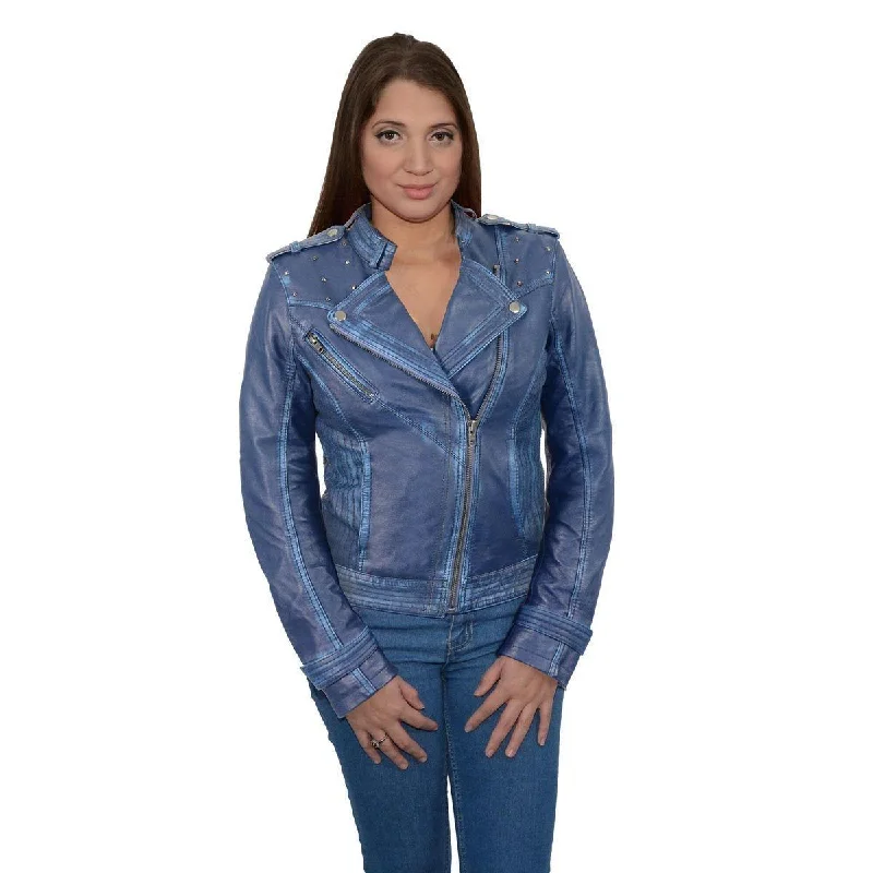 Milwaukee Leather Women's Maiden Royal Blue Premium Sheepskin Motorcycle Fashion Leather Jacket with Studs SFL2840 Oversized Jacket Tailored Jacket Straight Jacket Milwaukee Leather Women's Maiden Royal Blue Premium Sheepskin Motorcycle Fashion Leather Jacket with Studs SFL2840 Oversized Jacket Tailored Jacket Straight Jacket