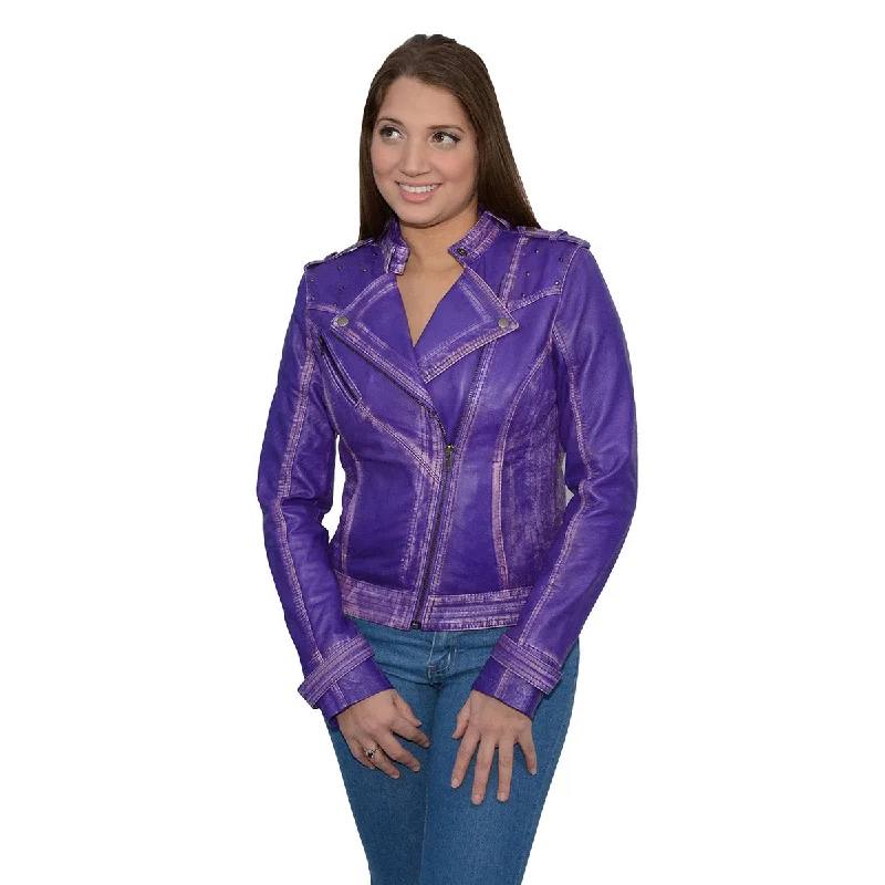 Milwaukee Leather Women's Maiden Purple Premium Sheepskin Motorcycle Fashion Leather Jacket with Studs SFL2840 Boat Neck Shawl Collar Notched Collar Milwaukee Leather Women's Maiden Purple Premium Sheepskin Motorcycle Fashion Leather Jacket with Studs SFL2840 Boat Neck Shawl Collar Notched Collar