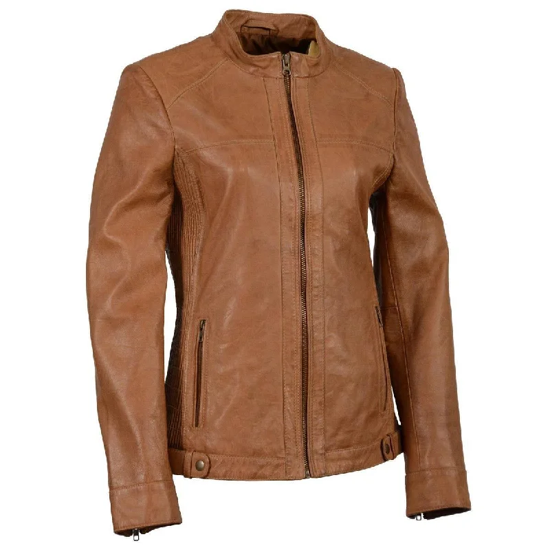 Milwaukee Leather SFL2855 Women's Saddle Zip Front Leather Jacket with Side Stretch Fitting Fleece Jacket Down Jacket Parka