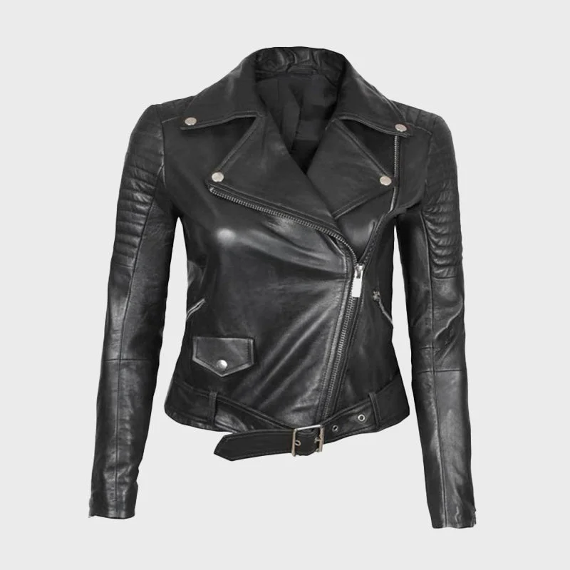 Missouri Women Black Quilted Motorcycle Style Jacket Nylon Fabric Polyester Fabric Spandex Fabric