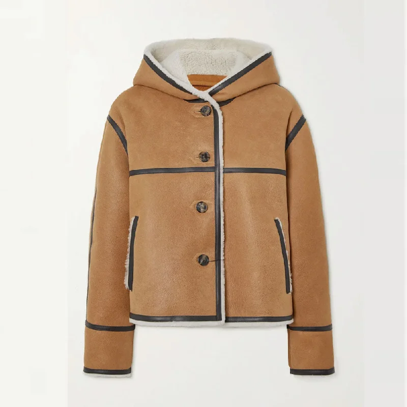 New Women Hooded Leather-trimmed Shearling Leather Bomber Jacket Herringbone Jacket Houndstooth Jacket Plaid Jacket New Women Hooded Leather-trimmed Shearling Leather Bomber Jacket Herringbone Jacket Houndstooth Jacket Plaid Jacket