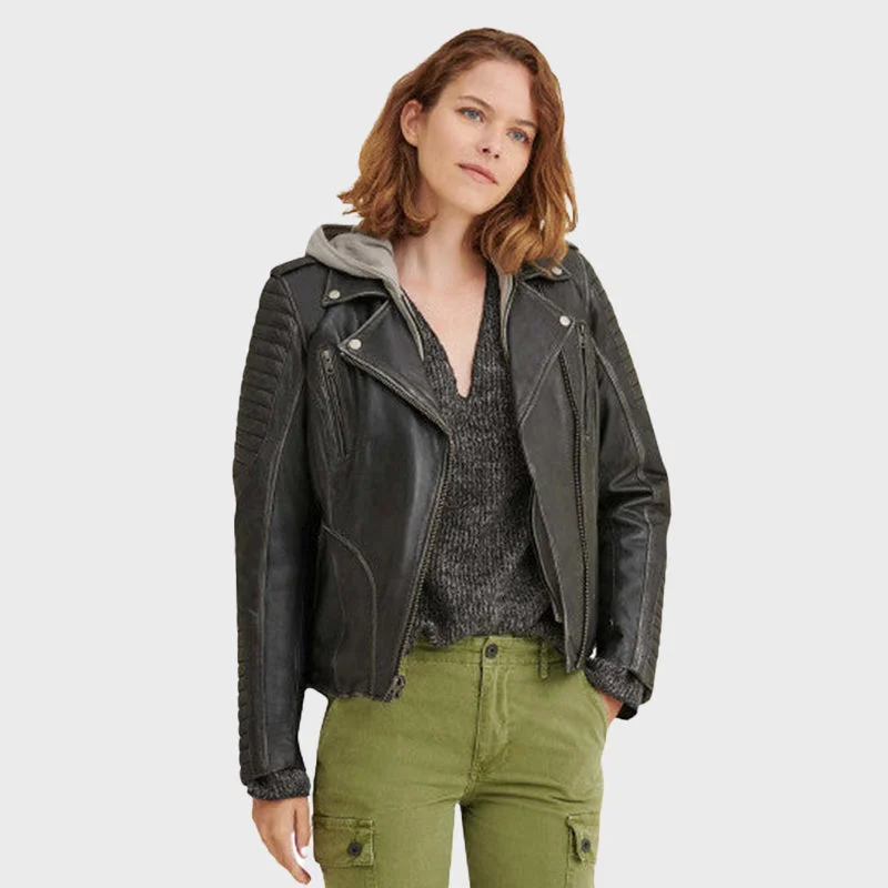 Womens Rider Quilted Leather Moto Jacket Jersey Jacket Tulle Jacket Batik Jacket